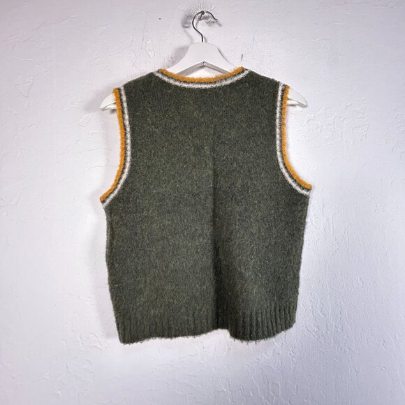 Abercrombie & Fitch Womens Wool Knit V-Neck Sweater Vest Medium Green/White Trim - Picture 2 of 7